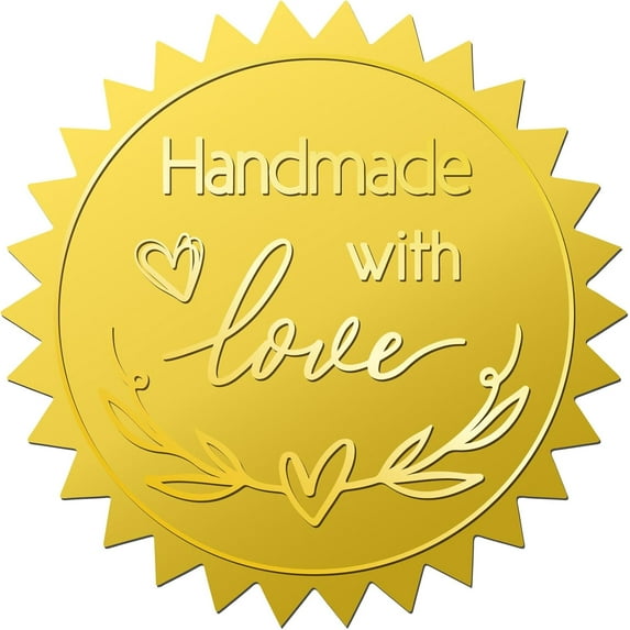 408pcs 2 Inch Handmade with Love Gold Embossed Envelope Seals Stickers Heart Round Gold Foil Stickers Self Adhesive Stickers Medal Decoration Label for Valentine's Day Gift Packaging DIY