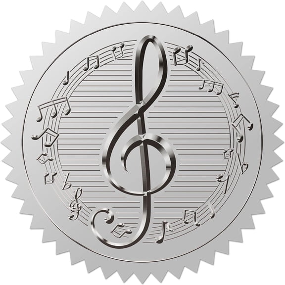 408pcs 2 Inch Musical Note Silver Foil Stickers Silver Embossed Envelope Seals Stickers Round Self Adhesive Stickers Medal Decoration Label