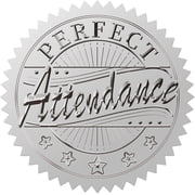 408pcs 2 Inch Perfect Attendance Silver Foil Stickers Stars Silver Embossed Envelope Seals Stickers Round Self Adhesive Stickers Medal Decoration Label for Graduation Gift Packaging