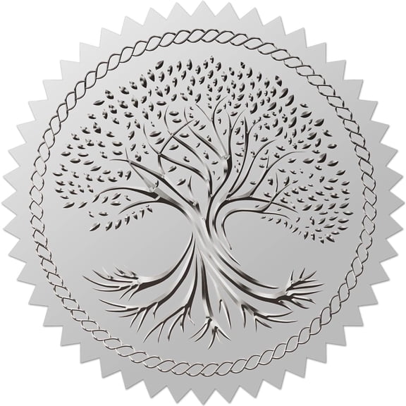 408pcs 2 Inch Tree of Life Silver Foil Stickers Silver Embossed Envelope Seals Stickers Round Self Adhesive Stickers Medal Decoration Label for Gift Packaging Award Certificate Seals