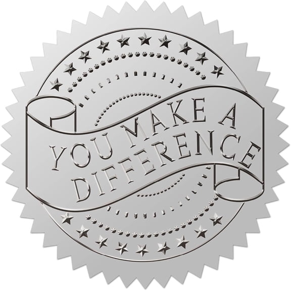 408pcs 2 Inch You Make A Difference Silver Foil Stickers Stars Silver Embossed Envelope Seals Stickers Round Self Adhesive Stickers Medal Decoration Label