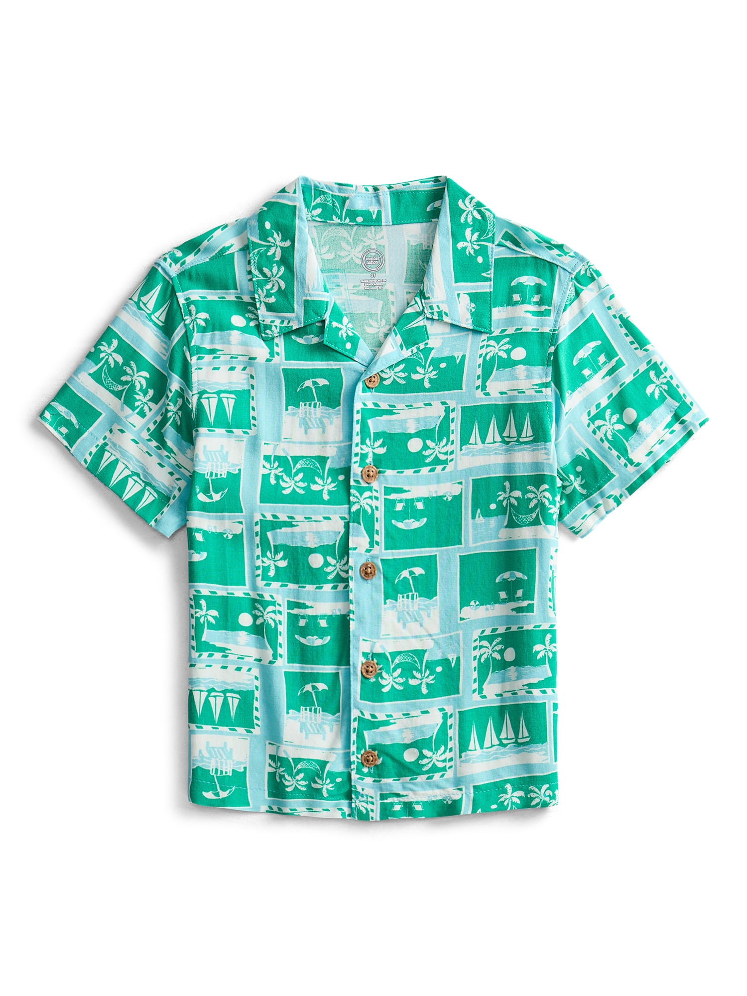 Wonder Nation Toddler Boys Camp Shirt with Short Sleeves, Sizes 12M-5T