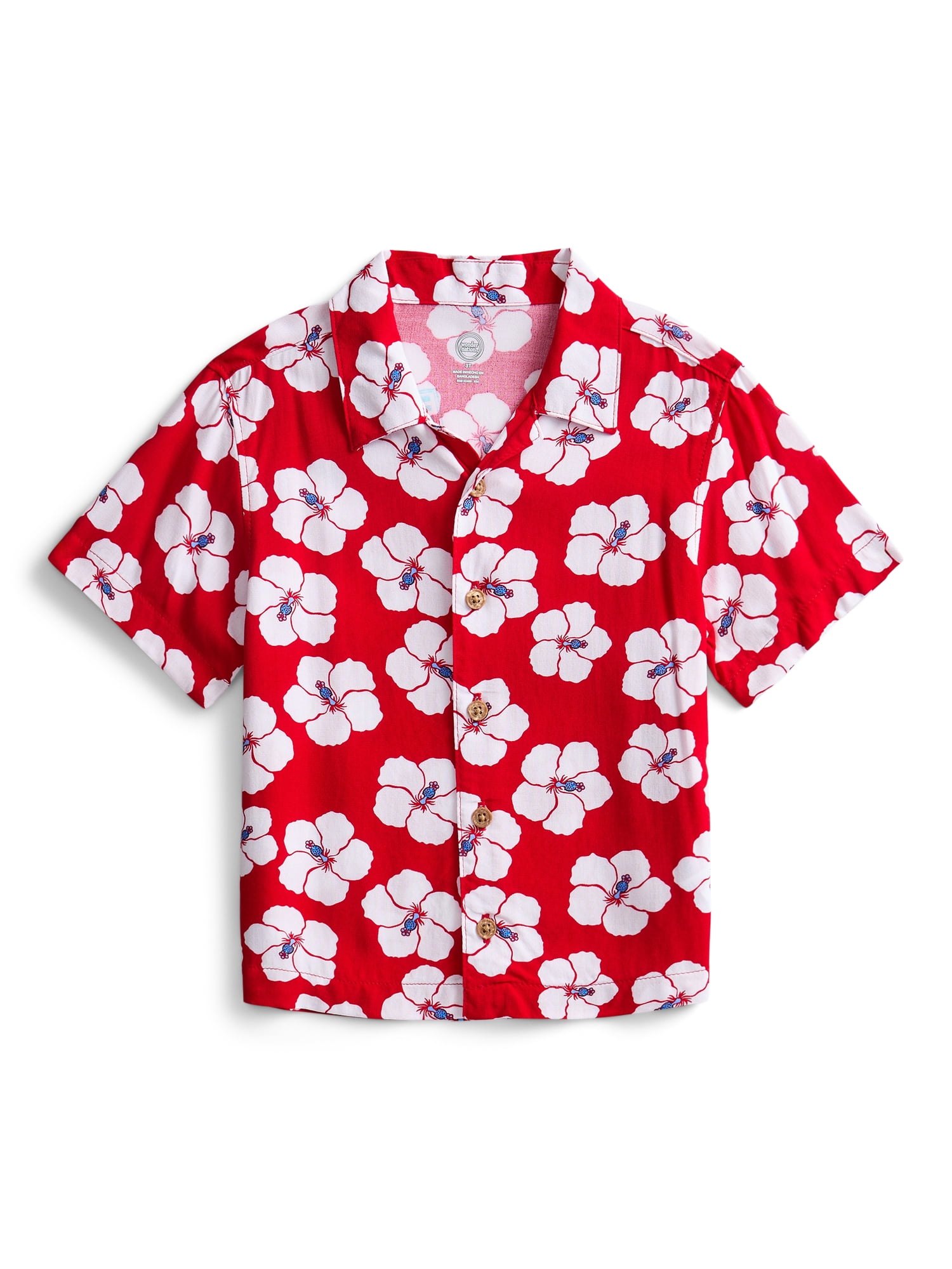 Wonder Nation Toddler Boys Patriotic Camp Shirt with Short Sleeves, Sizes 12M-5T