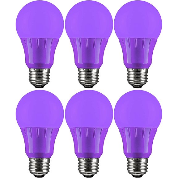 40946 LED A19 Colored Light Bulb, 3 Watts (25w Equivalent), E26 Medium Base, Non-Dimmable, UL Listed, Party Decoration, Holiday Lighting, 6 Count, Purple
