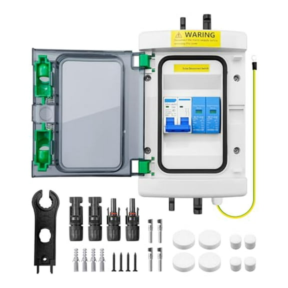40A DC Solar Disconnect Switch  IP65 PV Circuit Breaker Box, 500V PV Disconnect Switch with Surge Protector & Solar Panel Connectors (Plug-and-Play)