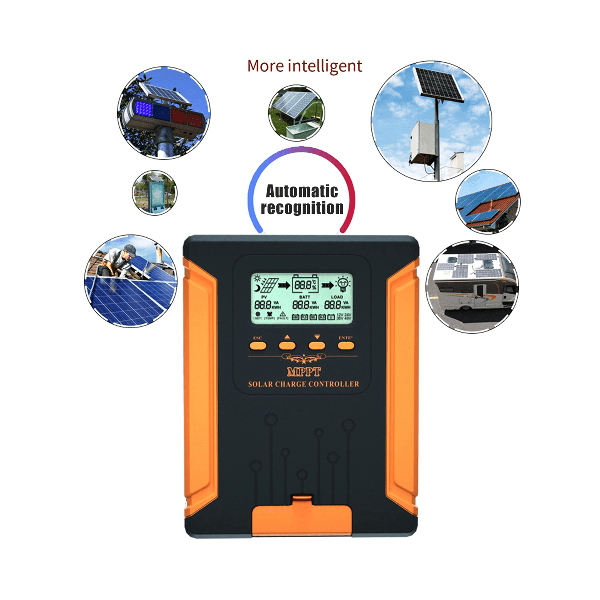 40A MPPT Solar Charge Controller 12V 24V 36V 48V Auto Adapting Lead Acid Lithium Battery Charging for Solar Panel
