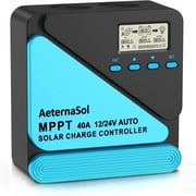 AeternaSol 40A MPPT Solar Charge Controller, 12V/24V Auto, LCD Display, Timer, Dual USB Port, for LiFePO4, Agm, Gel, Fld Battery