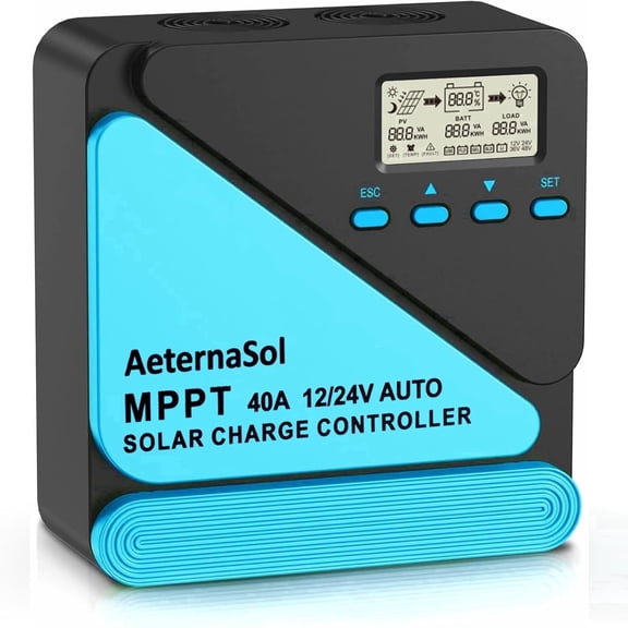 AeternaSol 40A MPPT Solar Charge Controller 12V 24V Auto LCD Display Timer Dual USB for LiFePO4 AGM GEL FLD