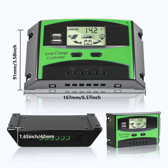 40A MPPT Solar Charge Controller, 12V/24V Auto, LCD Display, Dual USB, Load Output