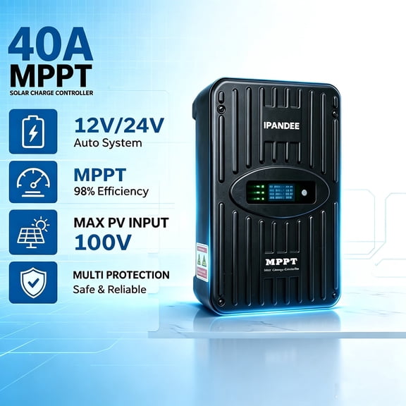 IPANDEE 40A MPPT Solar Charge Controller 12V 24V Auto, 100V Max PV Input Charge Controller for GEL FLD AGM Battery