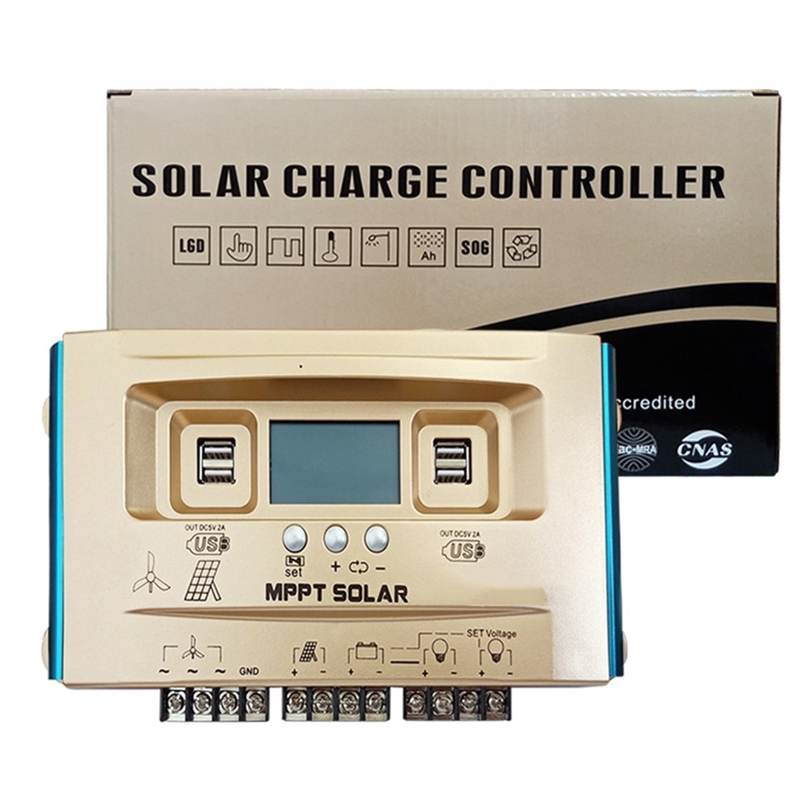 40A Wind Energy Solar Hybrid Controller MPPT LCD Dual USB 12V 24V 36V 48V 60V Battery Charging Regulator Multifunctional LED Solar Micro Inverter ,Easy to Use