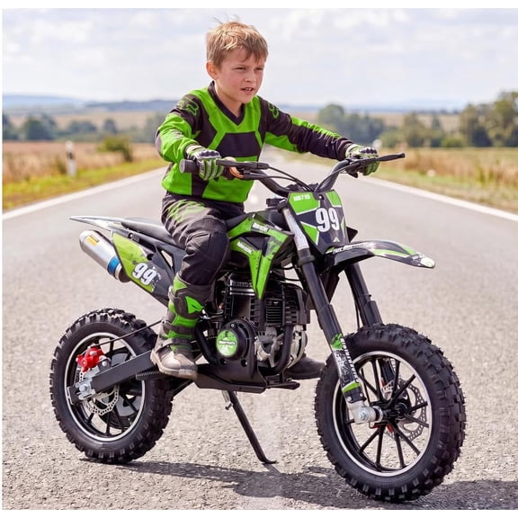 40CC Kids Dirt Bike, 4-Stroke Gas Powered Mini Motorcycle for Kids Ages 6-14, 25MPH Youth Off Road Dirt Bike with Dual Disc Brakes, Full Suspension, No Oil Mixing, Easy Start