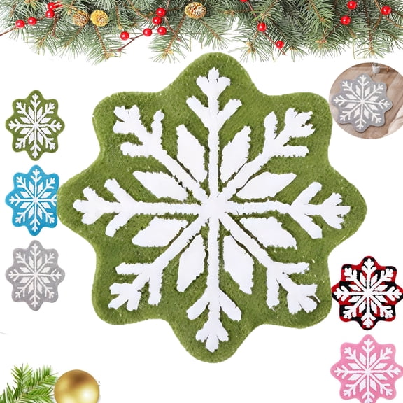 40CM Christmas Decor Snowflake Bathroom Rug, Non-Slip Thick Washable Extra Soft Shaggy Absorbent Snowflake Pattern Bathroom Mats,Snowflake Welcome Mat Non Slip Round Shaped Washable Rug Decoration