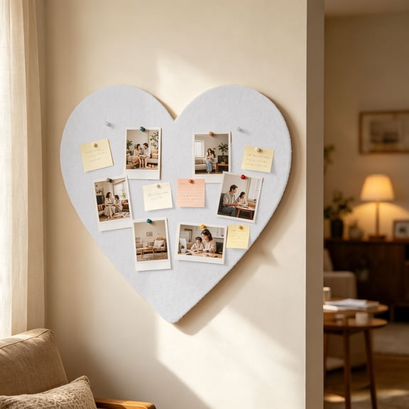 40CM Heart Shaped Polyester Fabric Photo Pin Board, Thumbtack Friendly Textured Surface, Easy Wall Mount, Soft Fabric Note Board For Bedroom Living Room Wall Display