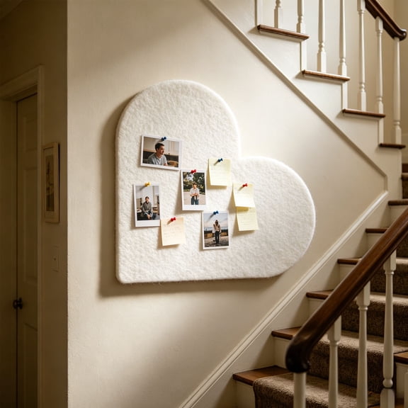 40CM Heart Shaped Polyester Fabric Photo Pin Board, Thumbtack Friendly Textured Surface, Easy Wall Mount, Soft Fabric Note Board For Bedroom Living Room Wall Display