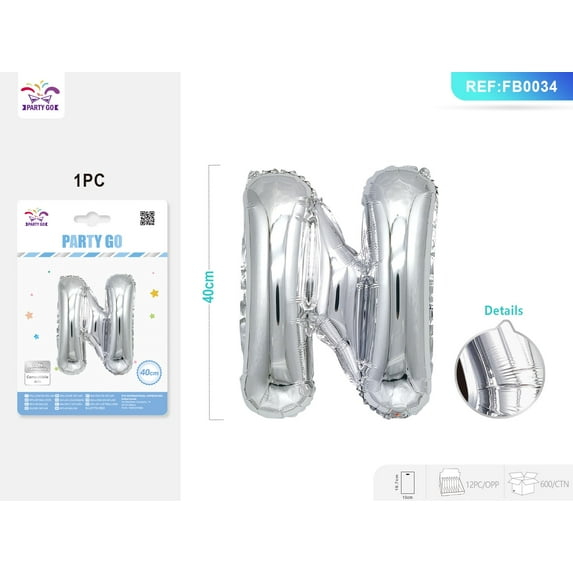 40CM Silver Alphabet Foil Balloon Pack 1PCS*12PACKS - Small Size Metallic Balloon for Party Decorations