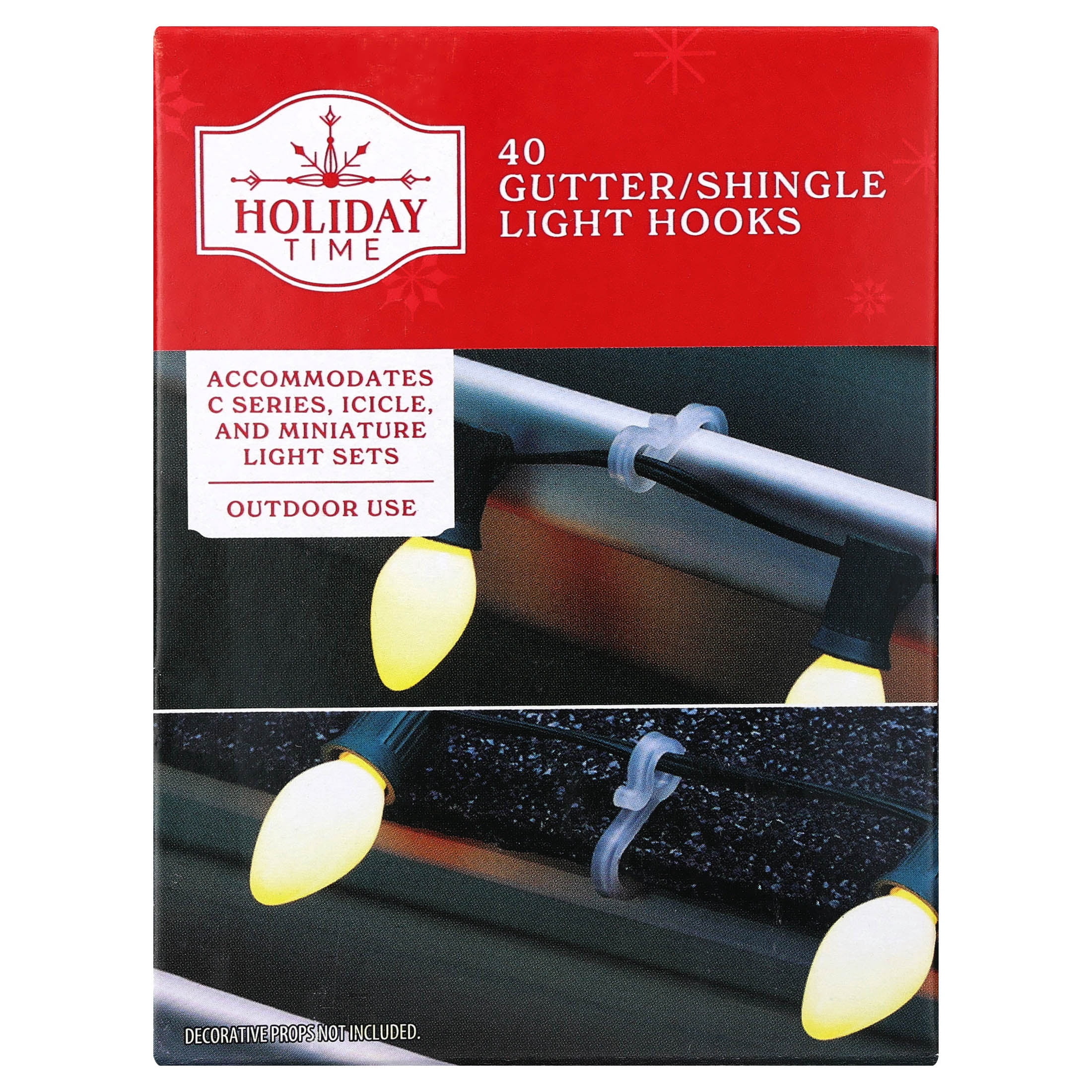 Gutter/Shingle Christmas Light Hooks, Clear, 40 Count, by Holiday Time