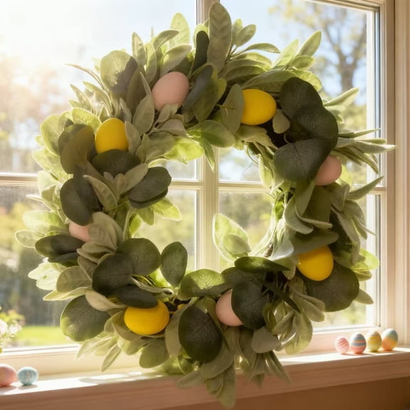 This 40Cm 3D - Stereo Ear Grass Wreath Is An Ideal Easter Decor, Suitable For Window Hanging Or Home Decoration. Made Of Simulated Flowers And Leaves, It Features Bird Eggs And