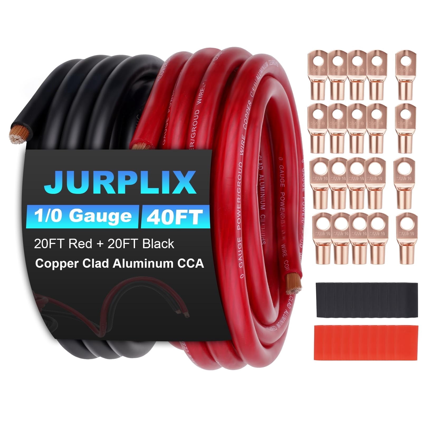 40FT 1/0 AWG Battery Cable 1/0 Gauge Wire Copper Clad Aluminum CCA Amp Wiring