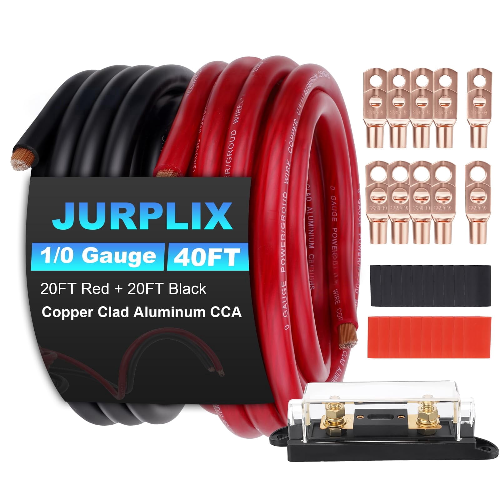 40FT 1/0 AWG Battery Cable 1/0 Gauge Wire Copper Clad Aluminum CCA Amp Wiring