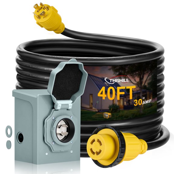 40FT 30 Amp Generator Cord with Inlet Box, RV Extension Cord NEMAL14-30P / L14-30R, Twist Lock Connector, 125V/250V Generator Extension Cord for RV Camper/Electricity for House Generator