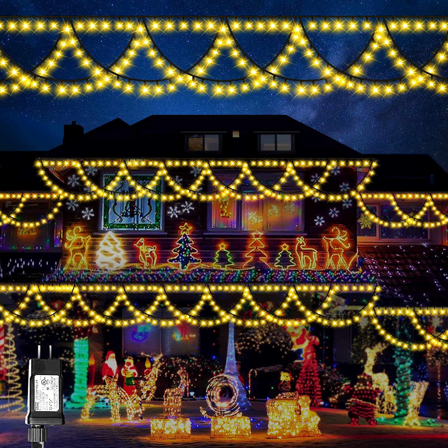 40FT 380 LED Christmas Lights Indoor/Outdoor Icicle Lights, 8