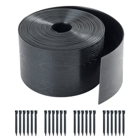40FT Flexible Plastic Landscape Edging Coil, 5" Black Garden Border for Yard, Flower Beds & Pathways, Anti-UV, 24 Stakes for Easy Install