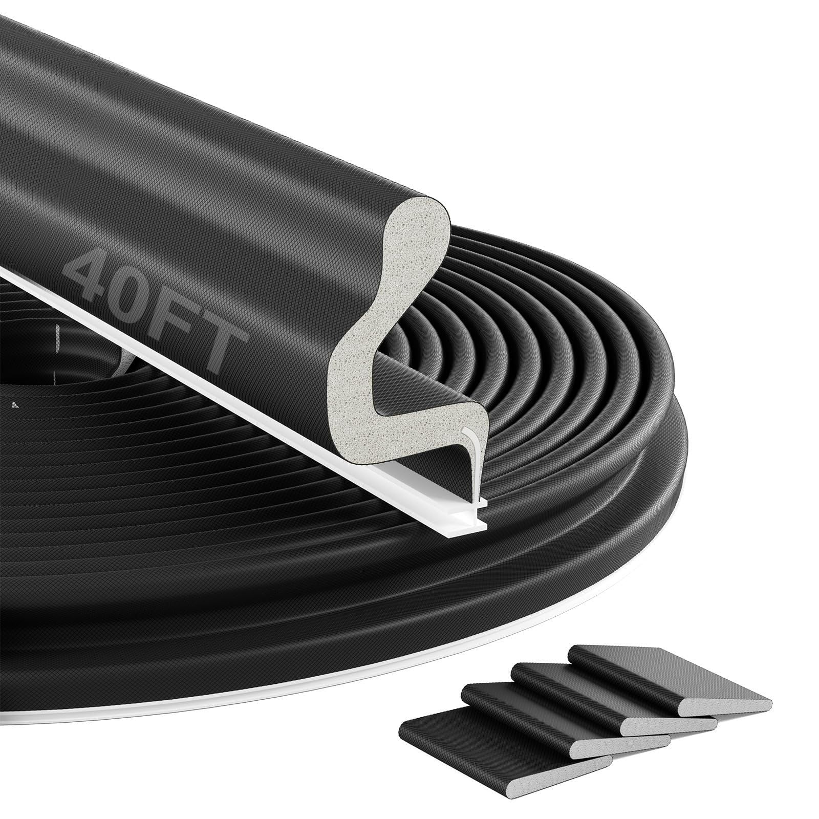 40FT Kerf Weather Stripping Door Seal Sound Proof Weather Strip for Front Door Frame Soundproofing Exterior Door Insulation Gasket (with 4 Door Corner Seals)