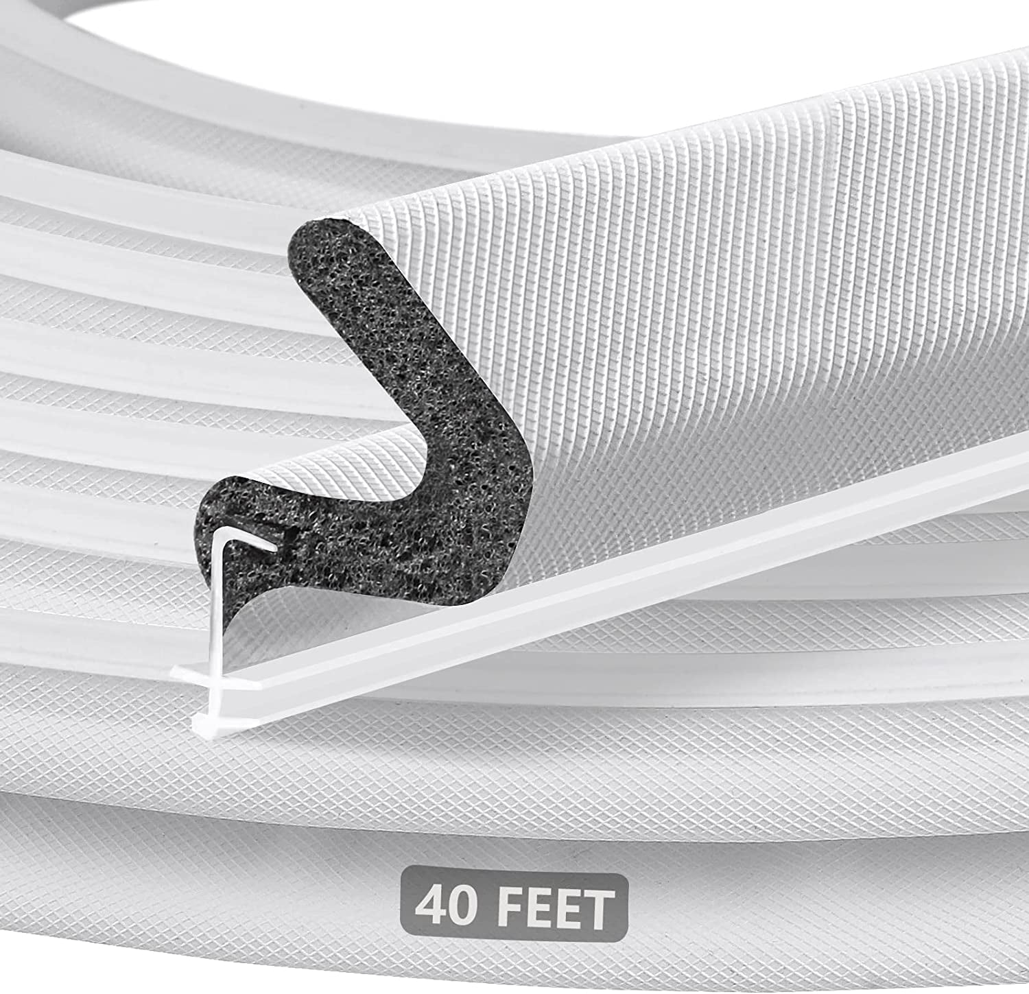 40FT Extra Long Kerf Weather Stripping Door Seal for Large Gaps and Easy Installation (White)