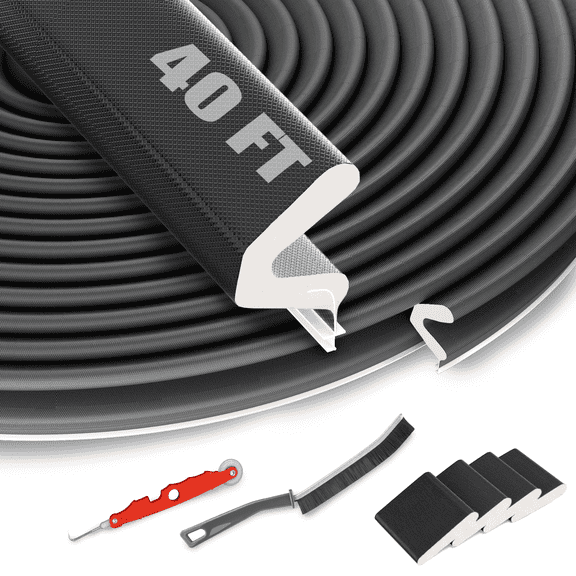 40FT Weather Stripping Door Seal, Kerf Door Seal Strip, for Large Gaps, Light Blocking, Insulation and Easy Installation, Black