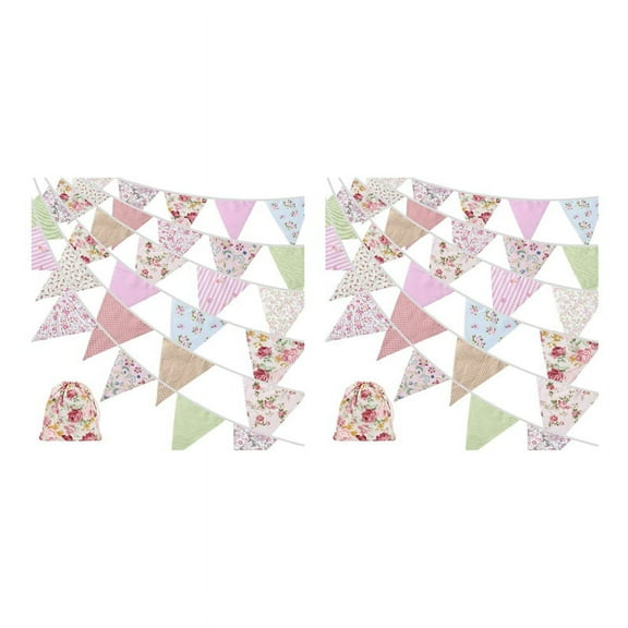 40Ft Fabric Bunting, 84Pcs Outdoor Bunting Banner,Floral Vintage Cotton Triple-Cornered Flag for Garden Birthday