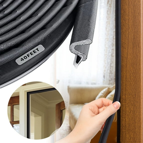 40Ft Weather Stripping for Doors-V-Shaped Kerf Door Seal Strip, Extra Thick Weather Stripping for Exterior Door Frames,Windows,Soundproof Gap Blocker for Noise,Dust,Draft Insulation,Easy Cut-to-Size