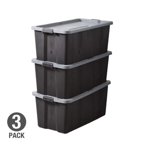 Hyper Tough 40 Gallon Latching Storage Bin with Lid, Pack of 3, Black and Gray