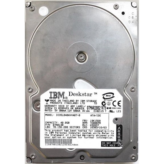 40GB IDE HDD IBM IC35L040AVVA07-0 07N8130 19K1568 H32657