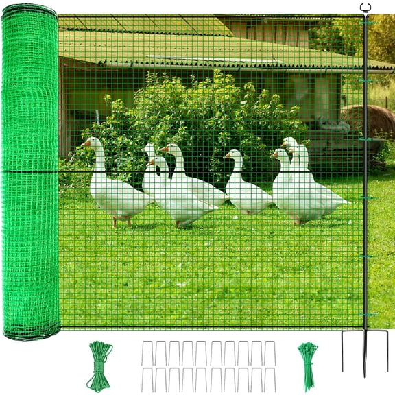 40IN50FT Temporary Fence with Posts, Garden Animal Barrier with Metal Stake, Zip Ties,Windbreak Rope,Portable Temporary Fencing for Dogs Outdoors for Garden Backyard Outdoor Animal Protect