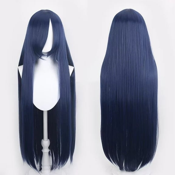 40IN Long Dark Blue Straight Wig with Bangs for Anime Fashion Women's Cosplay Role Play Halloween Comics comic con with Wig Cap Heat Resistant