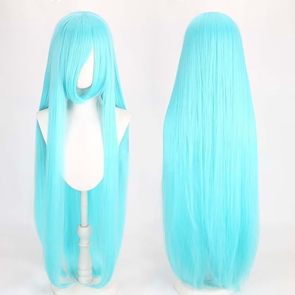 40IN Long Light Blue Straight Wig with Bangs for Anime Fashion Women's Cosplay Role Play Halloween Comics comic con with Wig Cap Heat Resistant