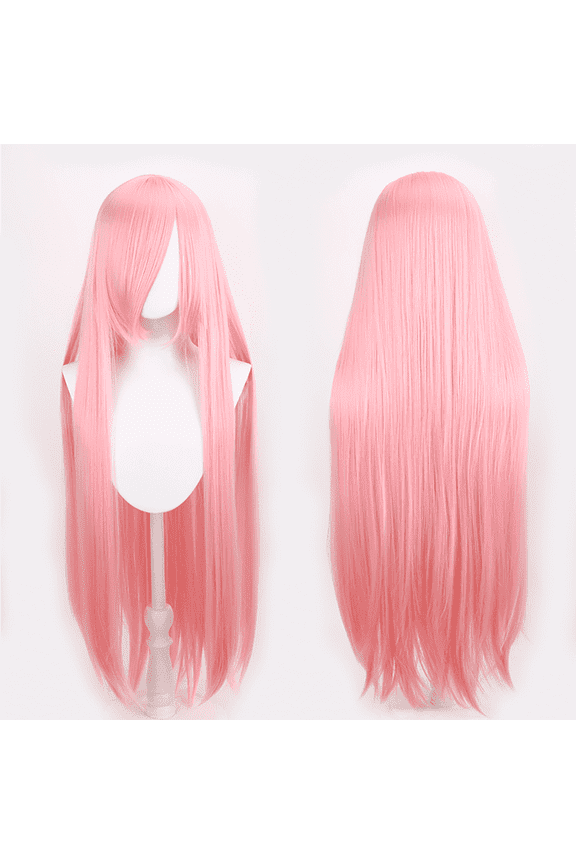 40IN Long Light Pink Straight Wig with Bangs for Anime Fashion Women's Cosplay Role Play Halloween Comics comic con with Wig Cap Heat Resistant