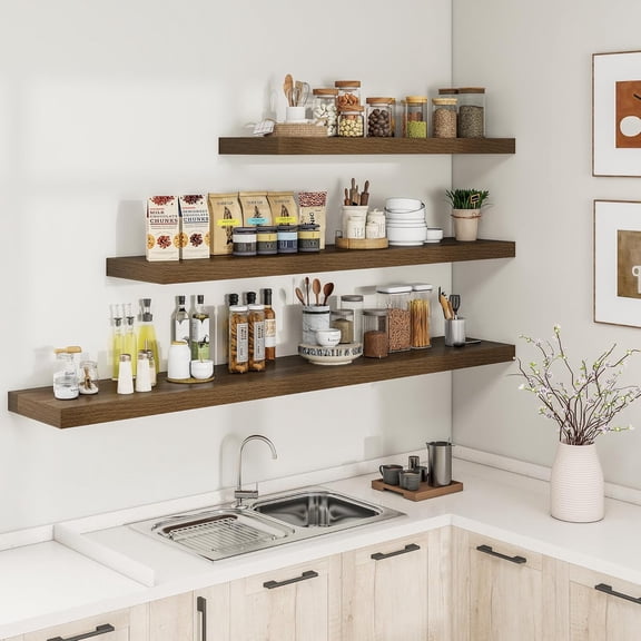 40Inch Floating Shelves for Wall 2 Pack Shelves for Bedroom|Kitchen|Bathroom Wall Mounted Rustic Wood Floating Shelf with Invisible Brackets for Books|Storage|Decor, Walnut