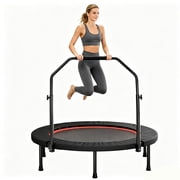 40Inch Mini Trampoline For Adults, Foldable Fitness Rebounder With Adjustable Foam Handle Bar, Quiet Bungee Exercise Trampoline Indoor Outdoor Garden, Stable Rebounder Max Load 330LBS