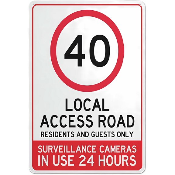 40Km Local Access Road Reflective Aluminum Sign - 8"x12" With Symbol, Indoor Outdoor Warning Signage, Durable Road Sign