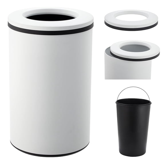 40L/10.6 Gal Round Stainless Steel Trash Can, Removable Inner Bucket, Kitchen Bathroom Office Garbage Bin, White