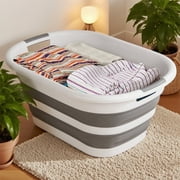40L (10.8 gallon) Collapsible Plastic Laundry Basket-Foldable Pop Up Storage Container/Organizer-Portable Washing Tub-Space Saving Hamper (Rectangular, Gray)
