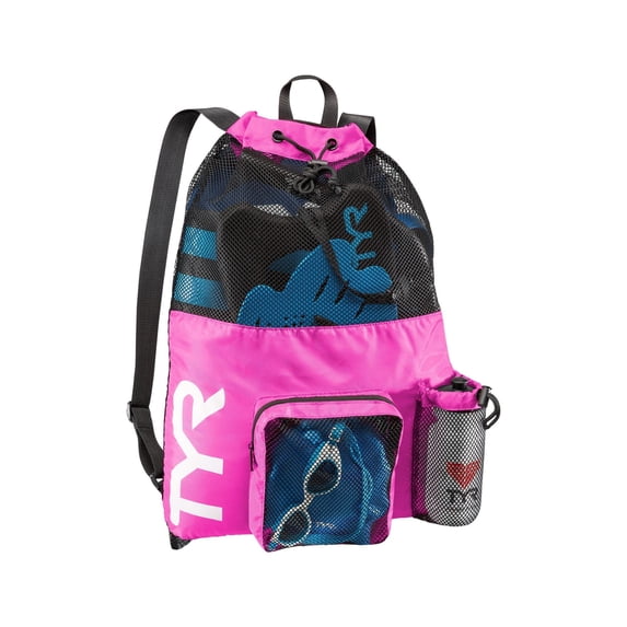 TYR Big Mesh Mummy Backpack 40L - Ventilated Polyester Swim Gear Bag with Drawstring Closure for Pool, Beach, and Training