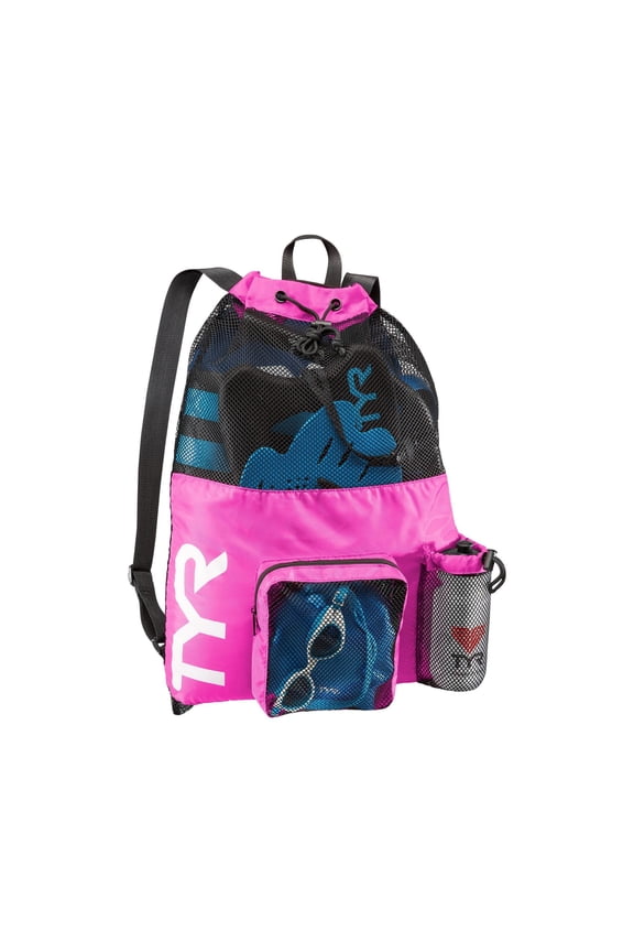 Big Mesh Mummy Backpack 40L - Ventilated Polyester Swim Gear Bag with Drawstring Closure for Pool, Beach, and Training
