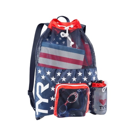 TYR Big Mesh Mummy Backpack 40L - Ventilated Polyester Swim Gear Bag with Drawstring Closure for Pool, Beach, and Training