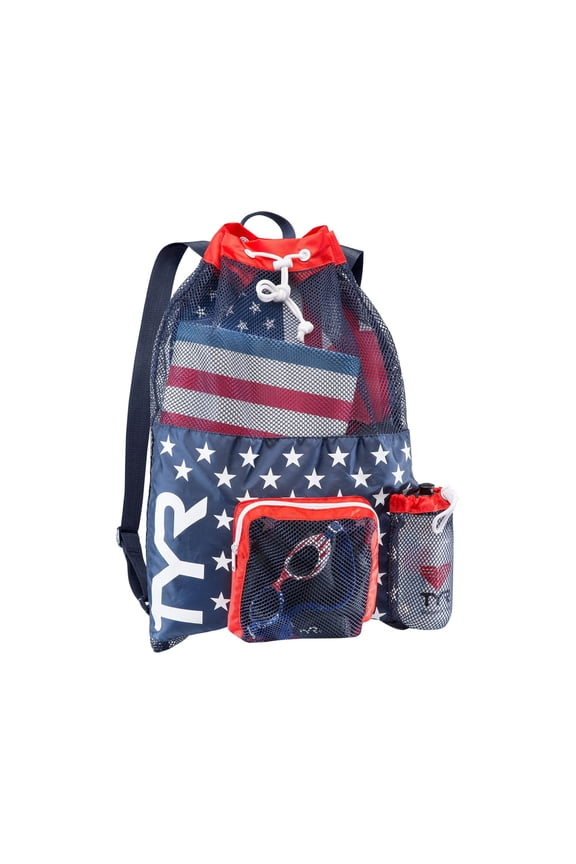 Big Mesh Mummy Backpack 40L - Ventilated Polyester Swim Gear Bag with Drawstring Closure for Pool, Beach, and Training