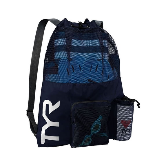 TYR Big Mesh Mummy Backpack 40L - Ventilated Polyester Swim Gear Bag with Drawstring Closure for Pool, Beach, and Training
