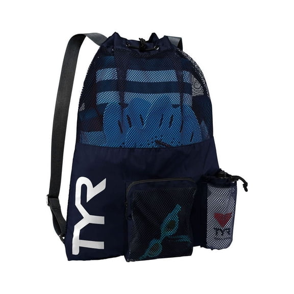 TYR Big Mesh Mummy Backpack 40L - Ventilated Polyester Swim Gear Bag with Drawstring Closure for Pool, Beach, and Training