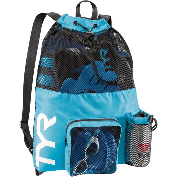 TYR Big Mesh Mummy Backpack - Ventilated Swim Gear Athletic Sport Bag, Blue